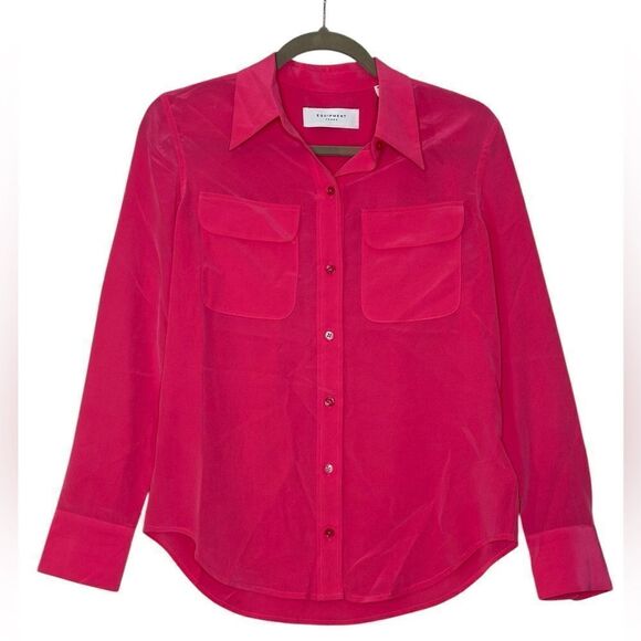 Equipment Slim Signature Pink Silk Long Sleeve Button Up Shirt | Size S - Picture 5 of 10
